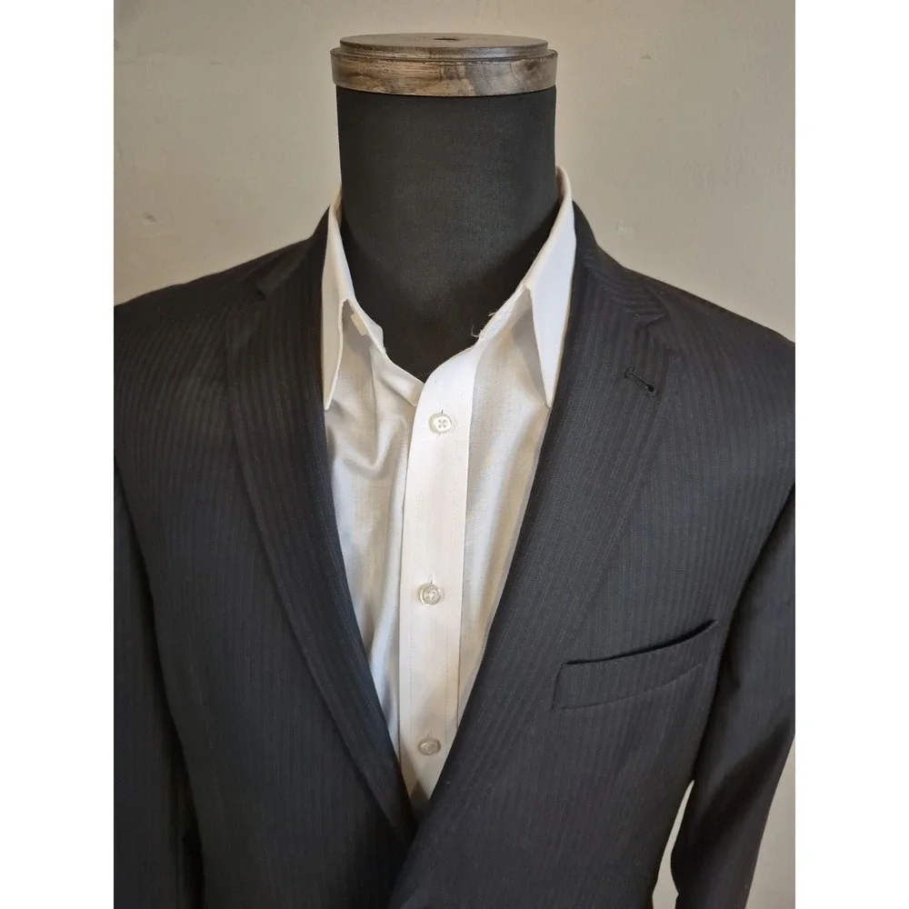 Jos A Bank Joseph Mens Slim Fit Wool Sports Coat 40R Black Striped 2 Button P502